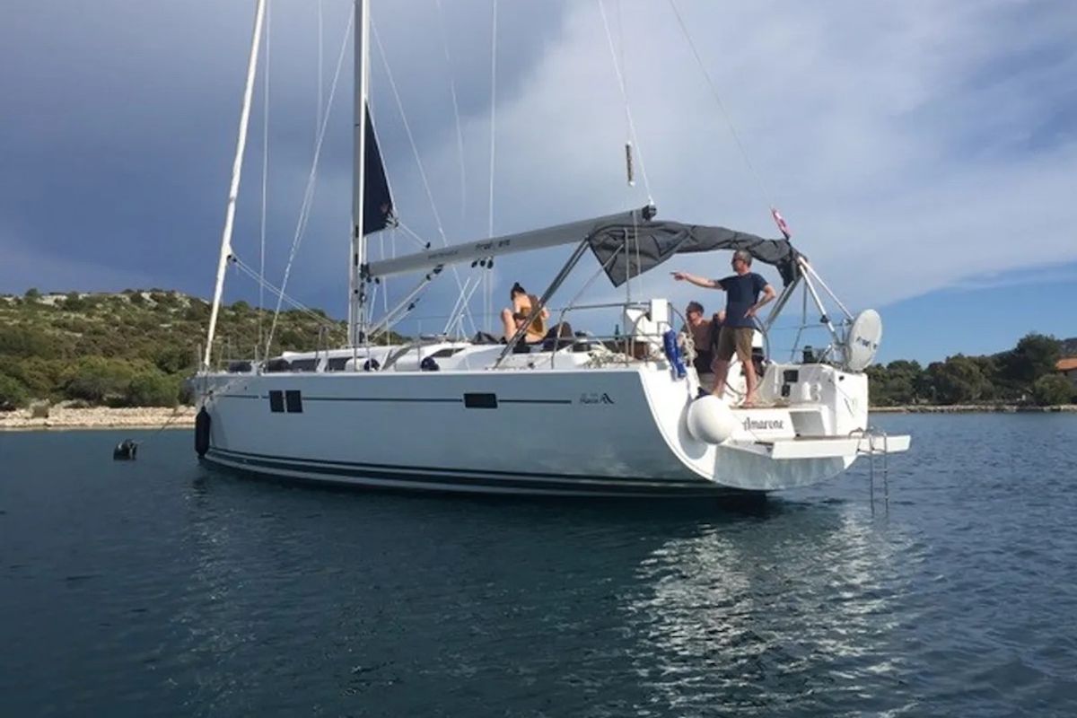 Exterior view of Amarone, a Hanse Yachts Hanse 505 sailboat at Seget Donji, Croatia