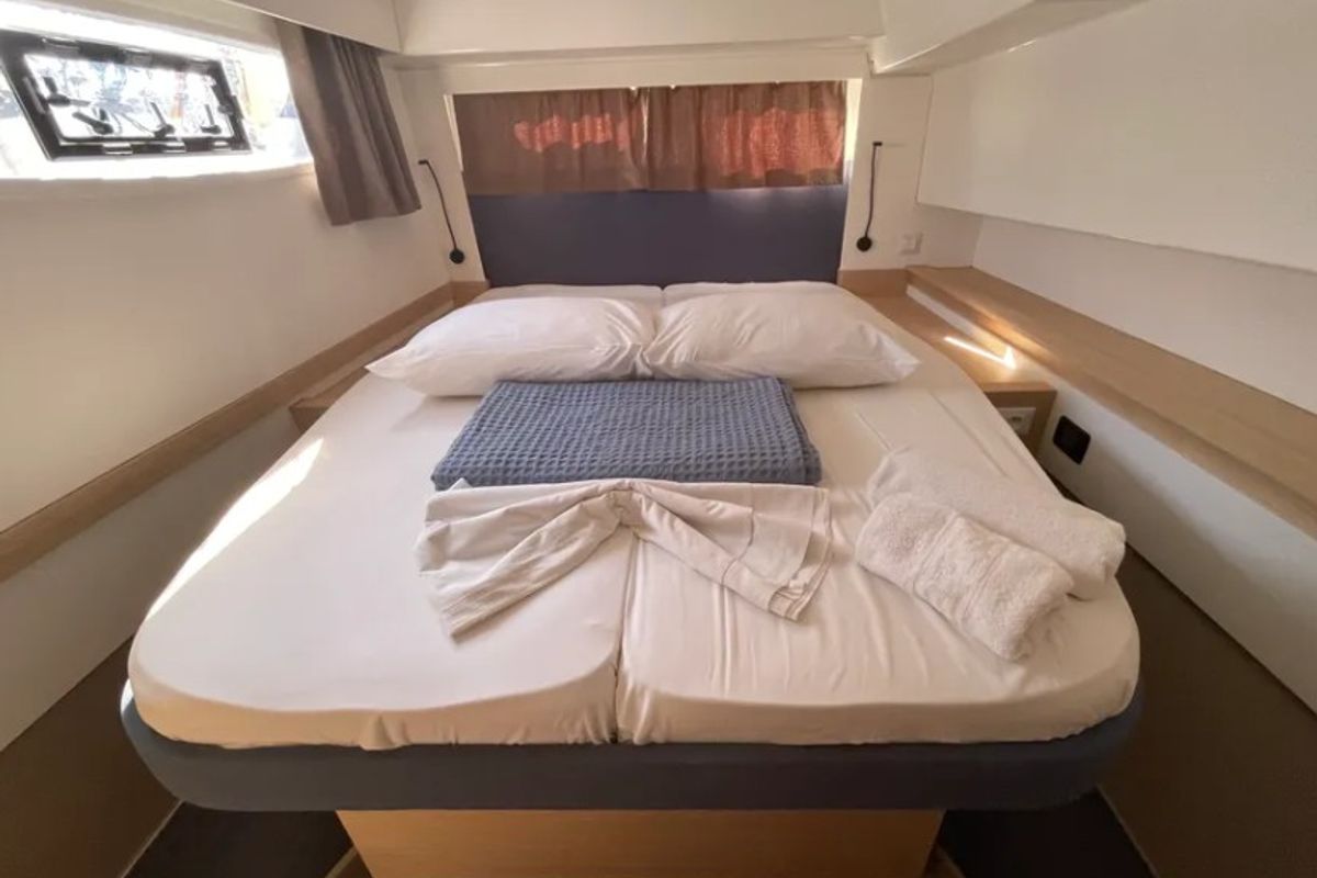 Cabin on Alexandra III, a Fountaine Pajot Elba 45 catamaran at Municipal Unit of Rhodes, Greece