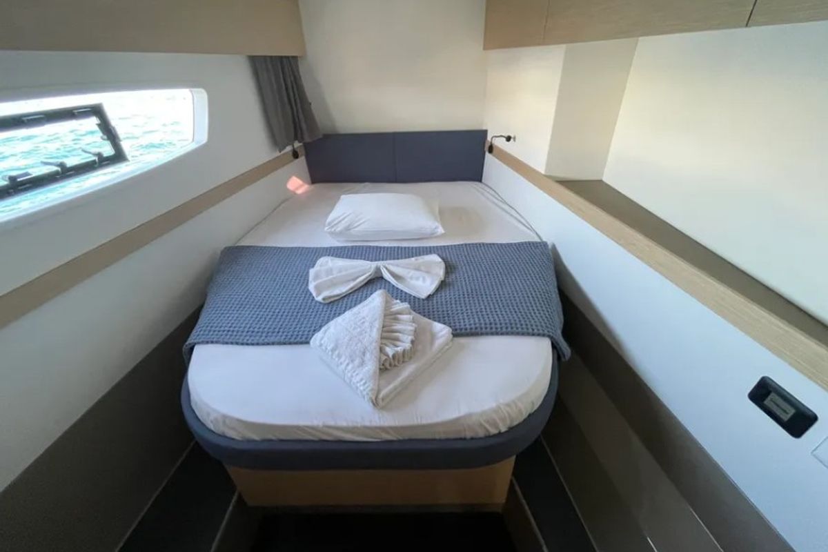 Cabin on Alexandra III, a Fountaine Pajot Elba 45 catamaran at Municipal Unit of Rhodes, Greece