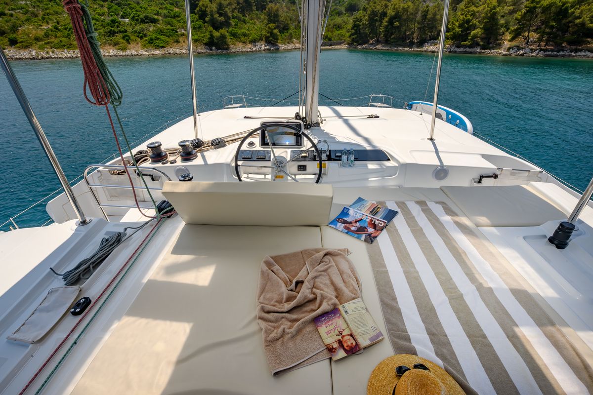 Cockpit of VOYAGE, a Lagoon 46 catamaran at Grad Trogir, Croatia