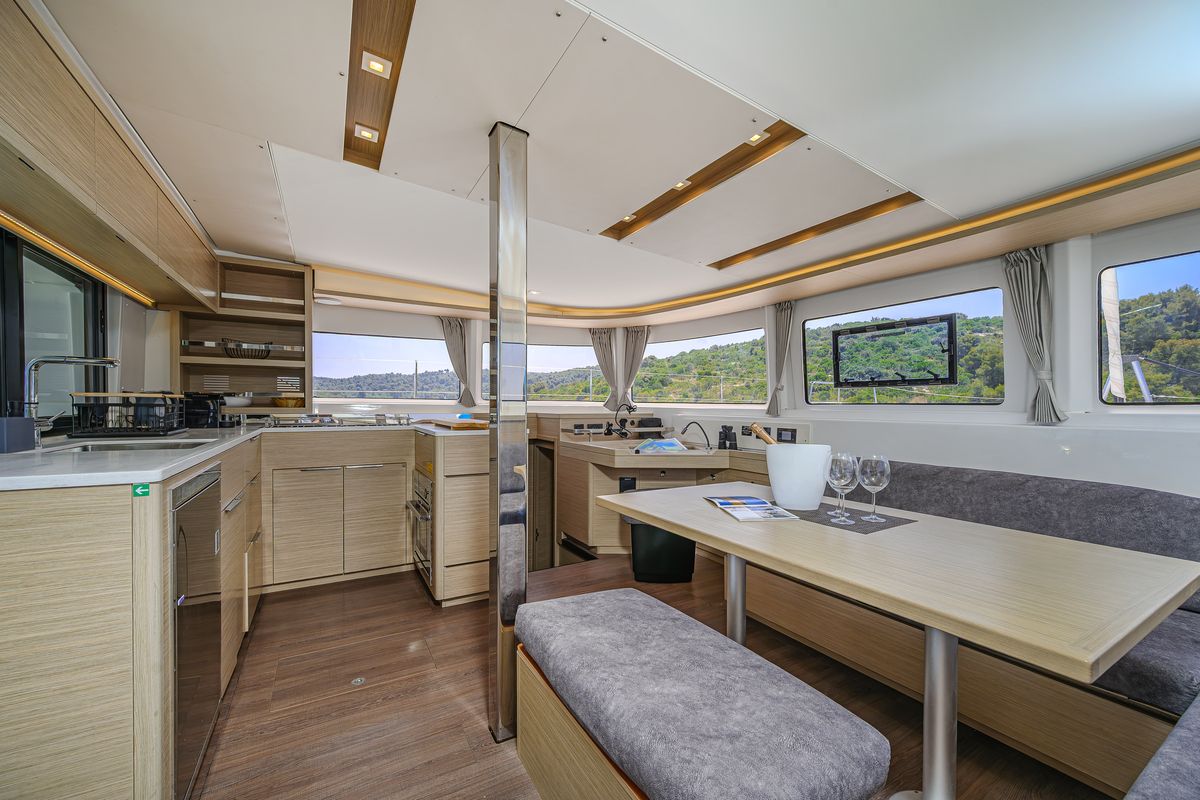 Salon of VOYAGE, a Lagoon 46 catamaran at Grad Trogir, Croatia