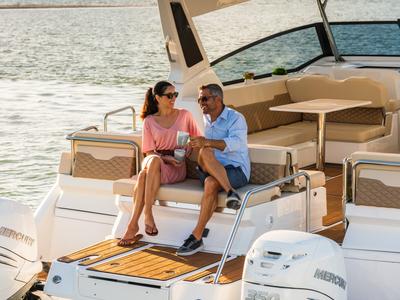 Deck of Joy, a Aquila Yachts Aquila 36 Sport motorboat at Cannigione, Italy