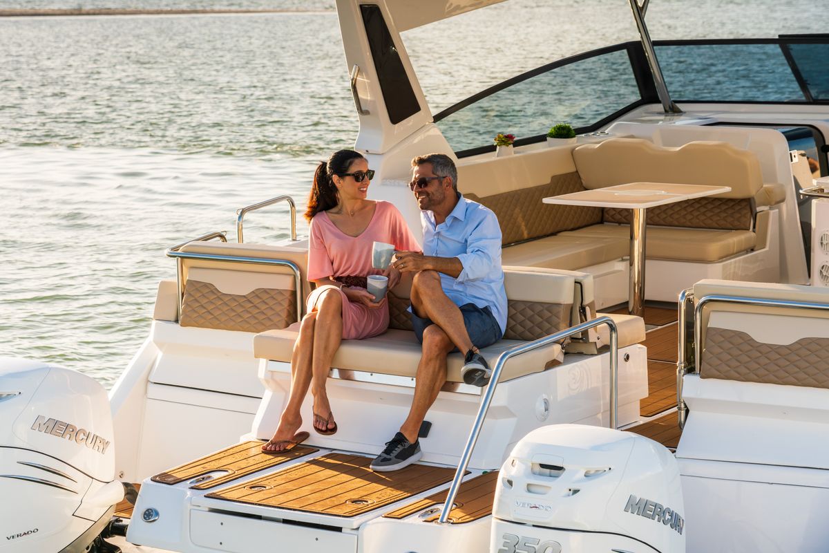 Deck of Joy, a Aquila Yachts Aquila 36 Sport motorboat at Cannigione, Italy