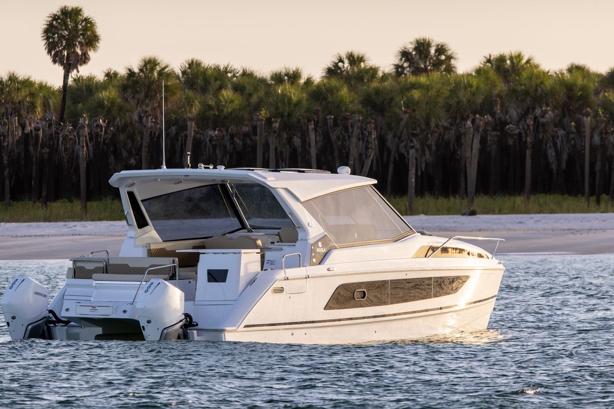 Exterior view of Joy, a Aquila Yachts Aquila 36 Sport motorboat at Cannigione, Italy