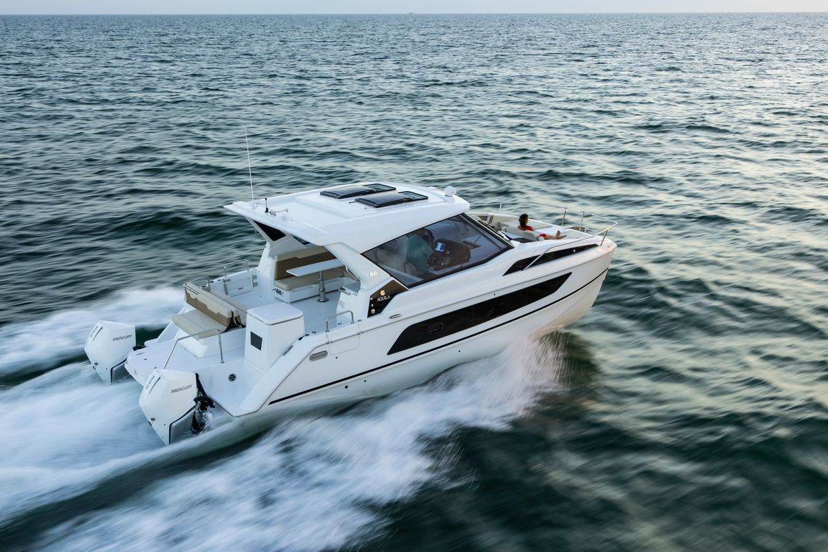 Exterior view of Joy, a Aquila Yachts Aquila 36 Sport motorboat at Cannigione, Italy
