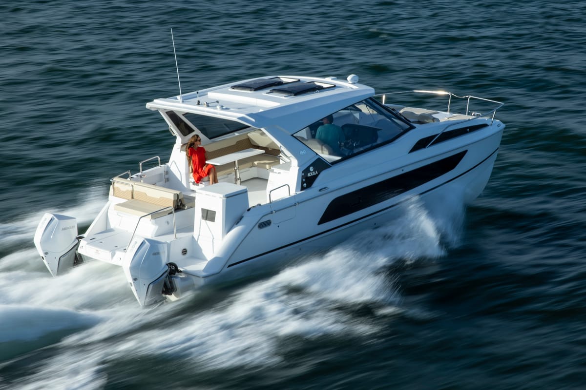 Exterior view of Joy, a Aquila Yachts Aquila 36 Sport motorboat at Cannigione, Italy