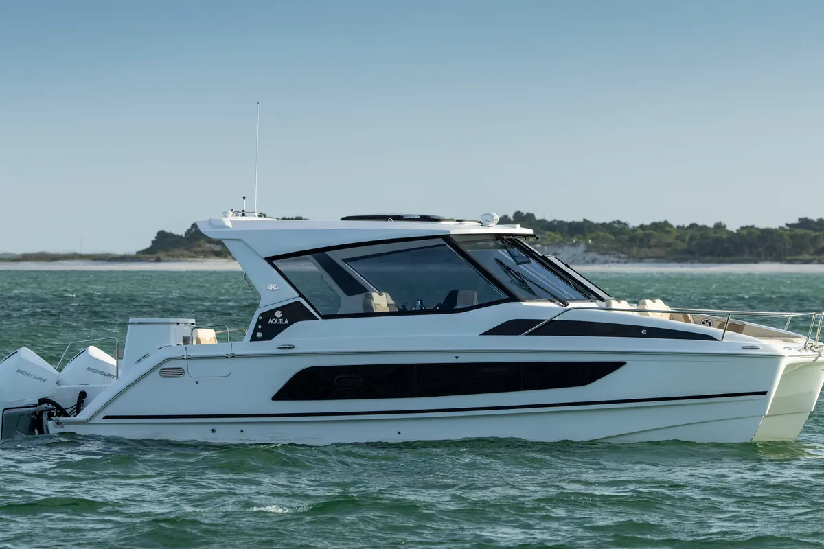 Exterior view of Joy, a Aquila Yachts Aquila 36 Sport motorboat at Cannigione, Italy