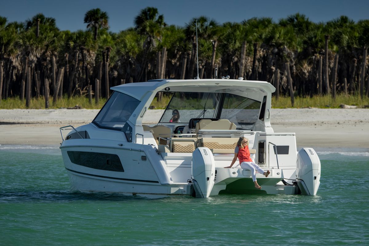 Exterior view of Joy, a Aquila Yachts Aquila 36 Sport motorboat at Cannigione, Italy