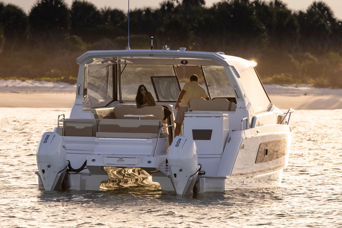 Exterior view of Joy, a Aquila Yachts Aquila 36 Sport motorboat at Cannigione, Italy