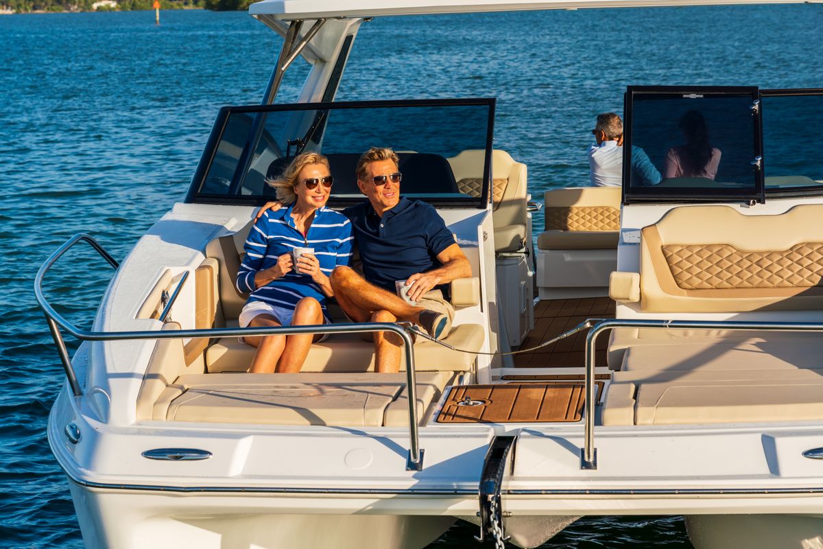 Deck of Joy, a Aquila Yachts Aquila 36 Sport motorboat at Cannigione, Italy