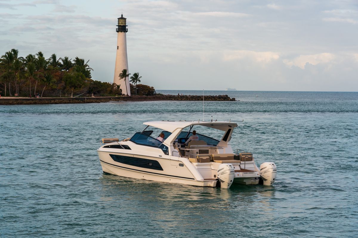 Exterior view of Joy, a Aquila Yachts Aquila 36 Sport motorboat at Cannigione, Italy