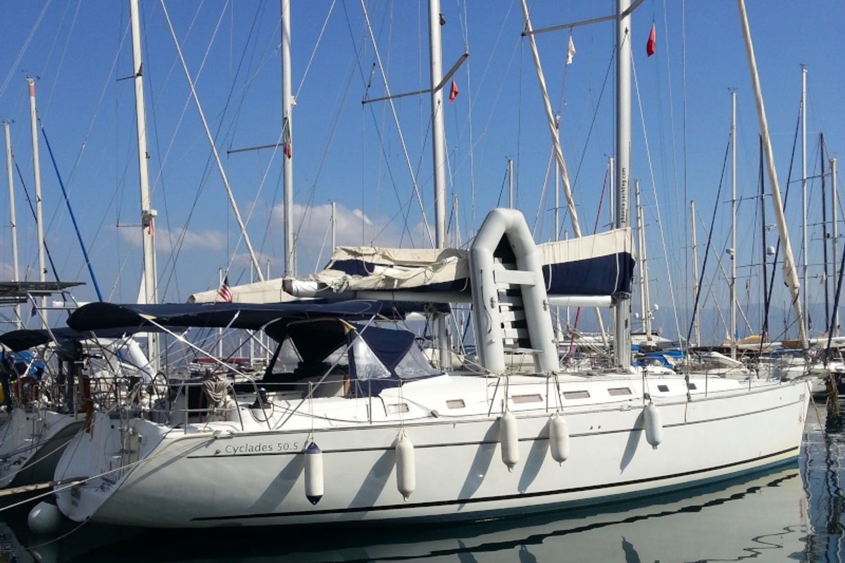 Exterior view of Orion I, a Beneteau Cyclades 50.5 sailboat at Volos Municipality, Greece