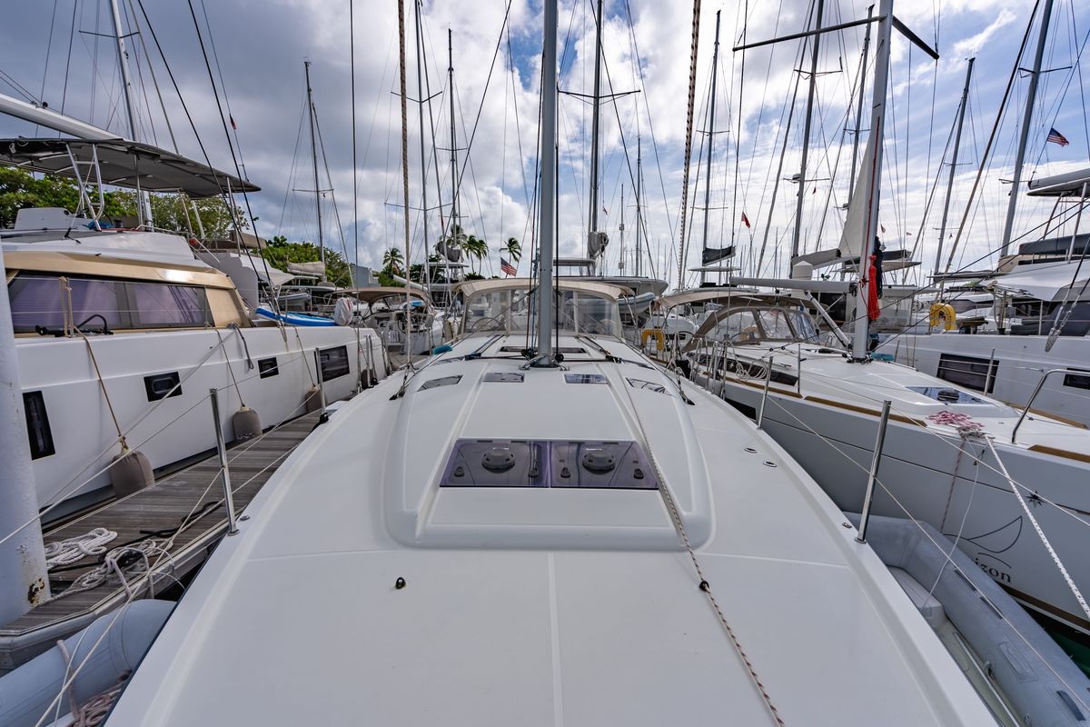 Deck of After Physics, a Jeanneau Sun Odyssey 490 sailboat at Road Town, British Virgin Islands