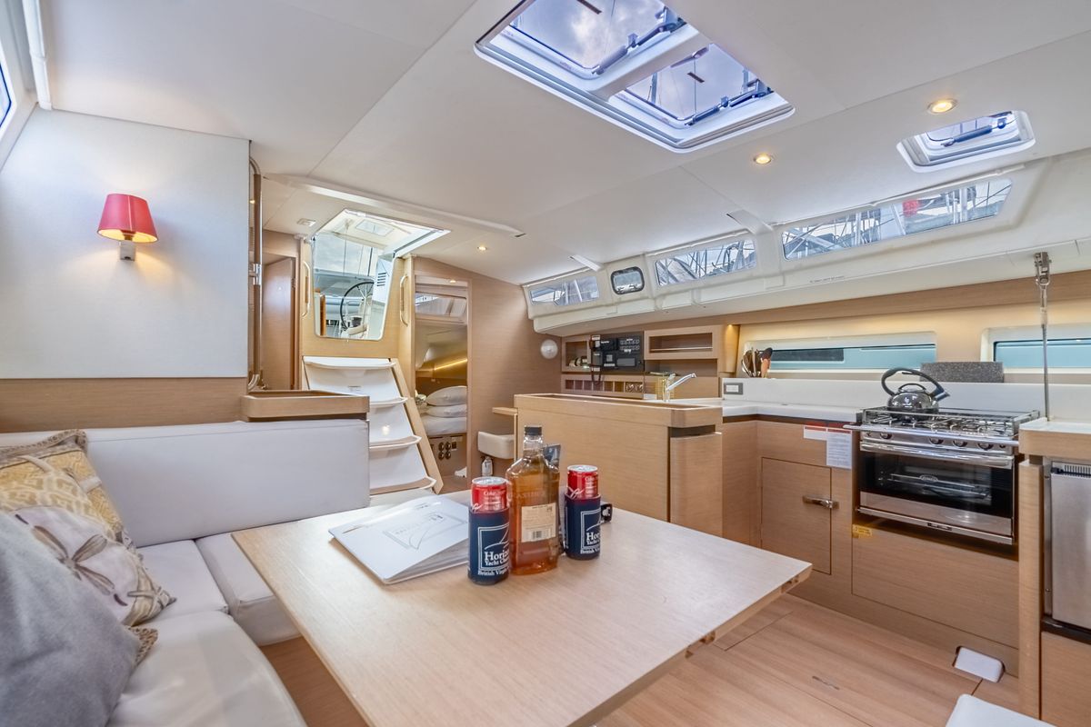 Salon of After Physics, a Jeanneau Sun Odyssey 490 sailboat at Road Town, British Virgin Islands