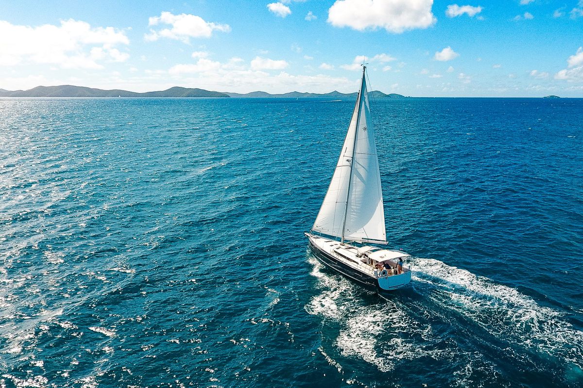 Exterior view of After Physics, a Jeanneau Sun Odyssey 490 sailboat at Road Town, British Virgin Islands