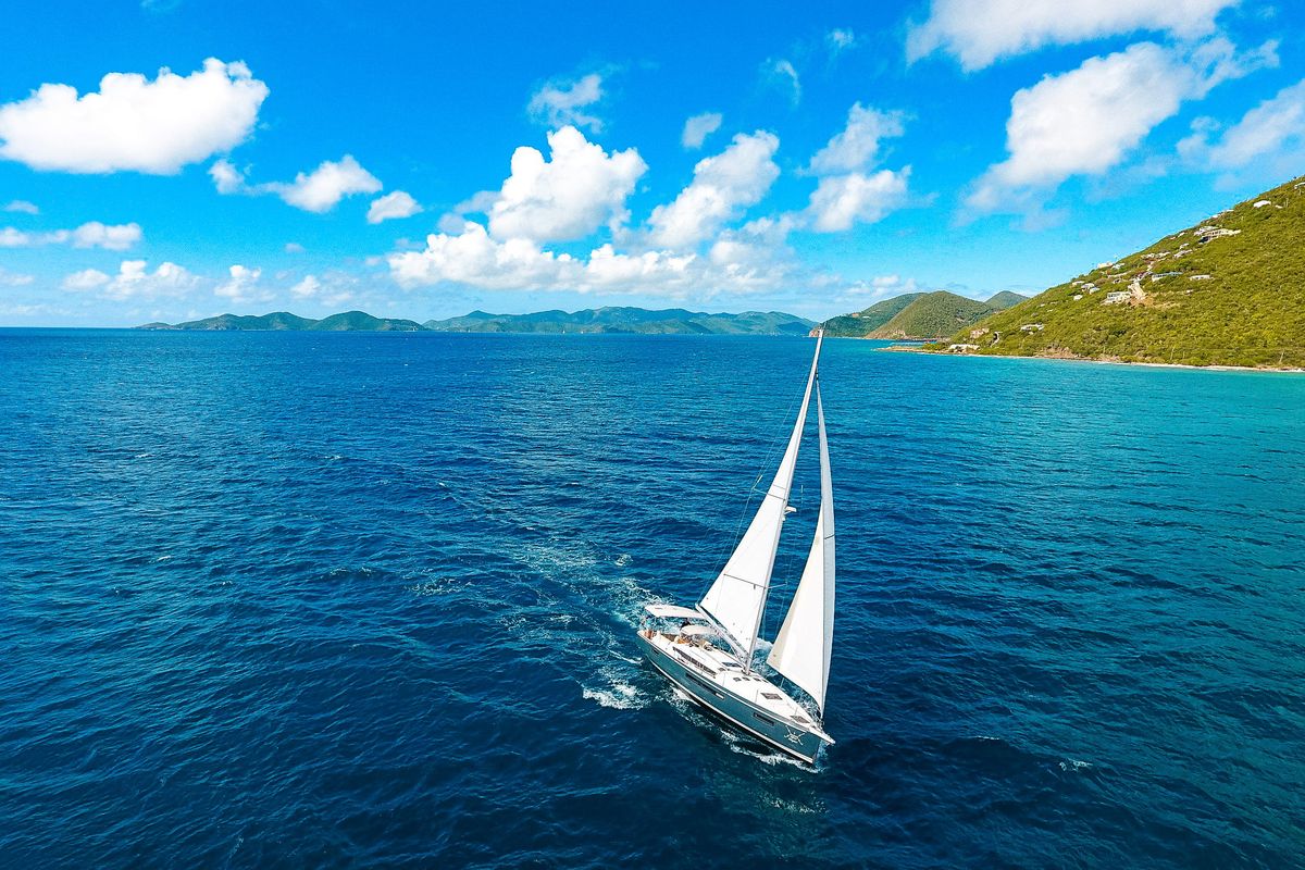 Exterior view of After Physics, a Jeanneau Sun Odyssey 490 sailboat at Road Town, British Virgin Islands