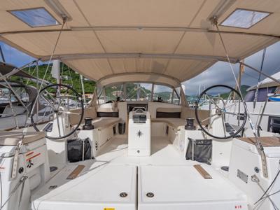 Cockpit of After Physics, a Jeanneau Sun Odyssey 490 sailboat at Road Town, British Virgin Islands