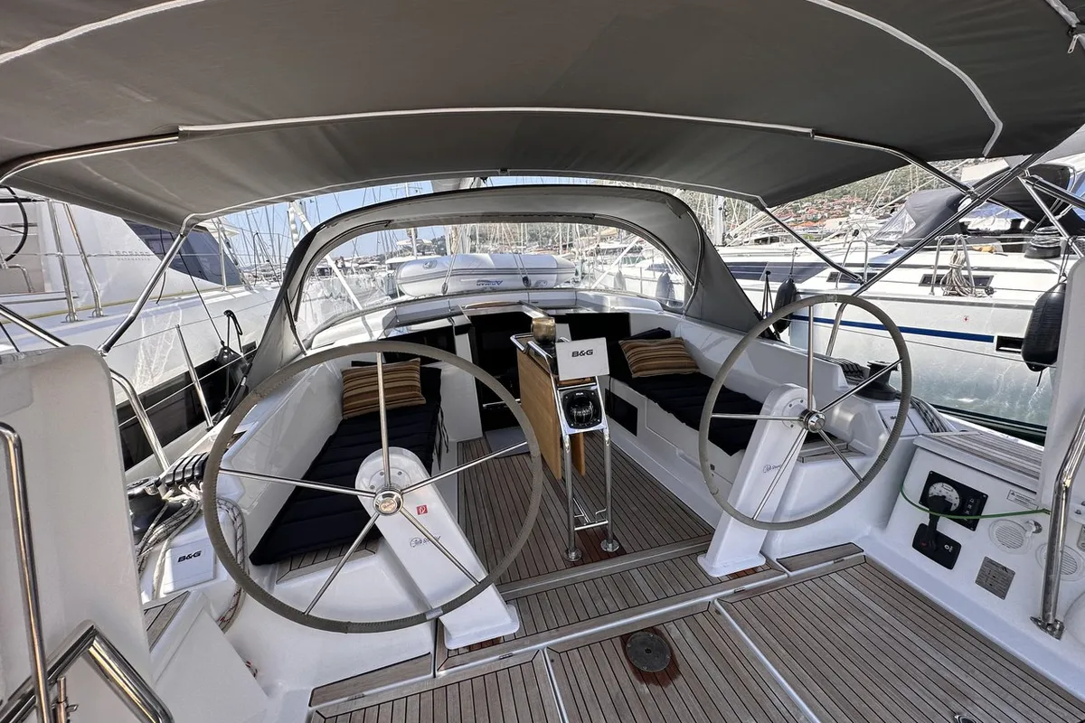 Cockpit of Calypso, a Hanse Yachts Hanse 388 sailboat at Seget Donji, Croatia