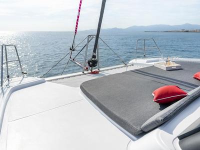 Deck of Wenny, a Aventura Catamarans Aventura 37 catamaran at Sant Antoni de Portmany, Spain