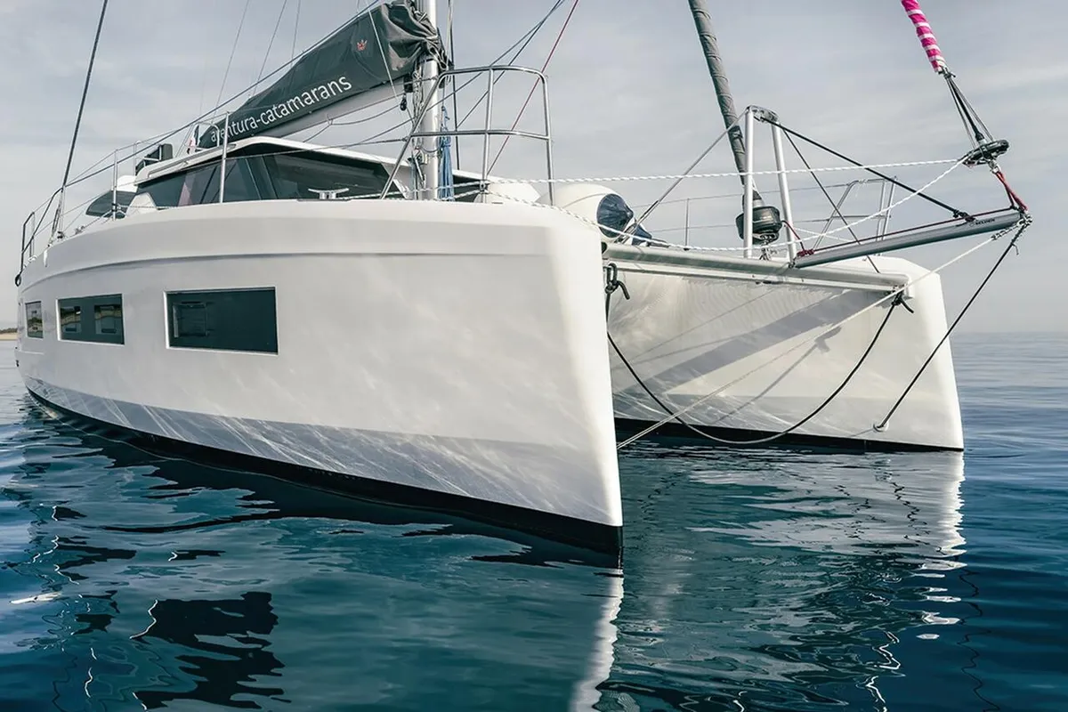 Exterior view of Wenny, a Aventura Catamarans Aventura 37 catamaran at Sant Antoni de Portmany, Spain