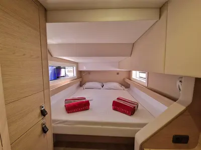 Cabin on Wenny, a Aventura Catamarans Aventura 37 catamaran at Sant Antoni de Portmany, Spain