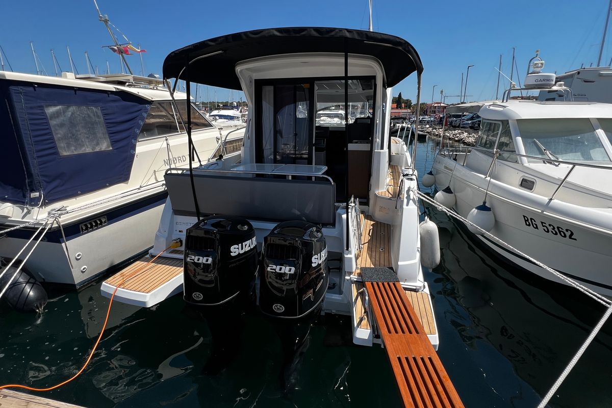 Exterior view of Ana, a Beneteau Antares 9 OB motorboat at Grad Biograd na Moru, Croatia
