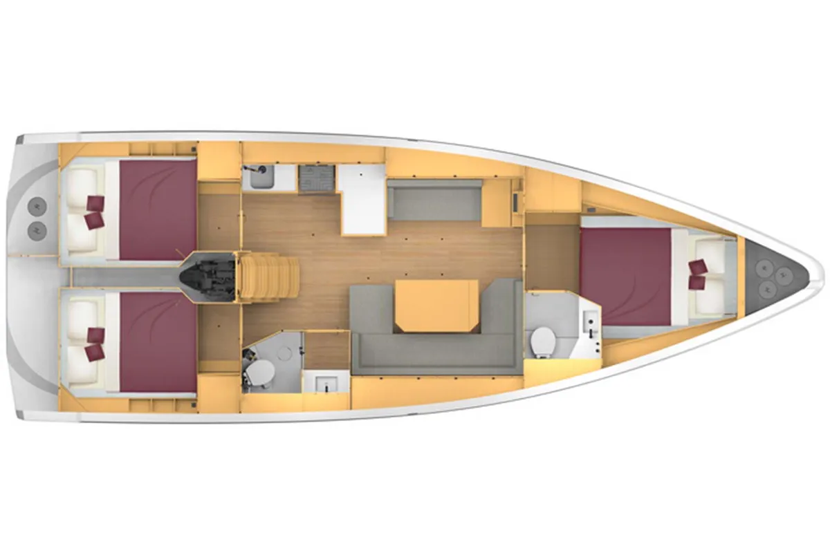 Floor plan of AI, a Bavaria C42 sailboat at Municipal Unit of Lefkada, Greece