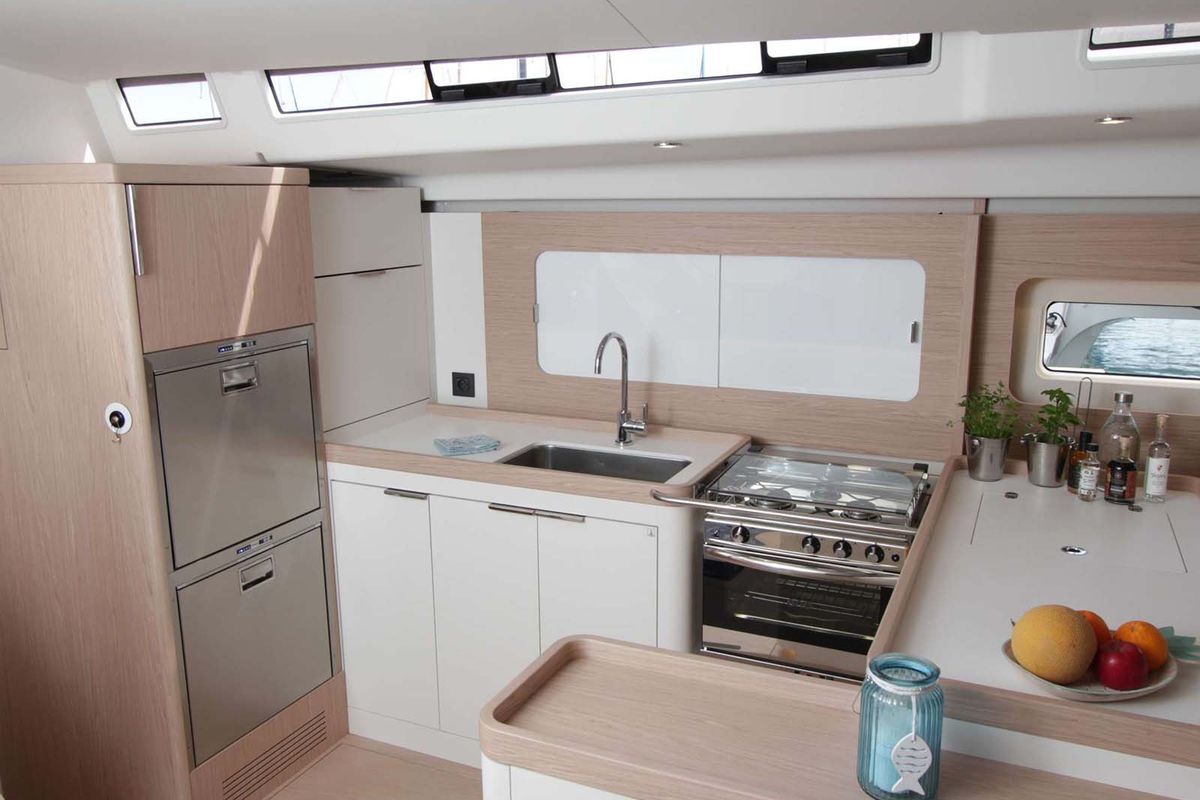 Galley of On y va, a Beneteau First 53 sailboat at Lavreotiki Municipal Unit, Greece