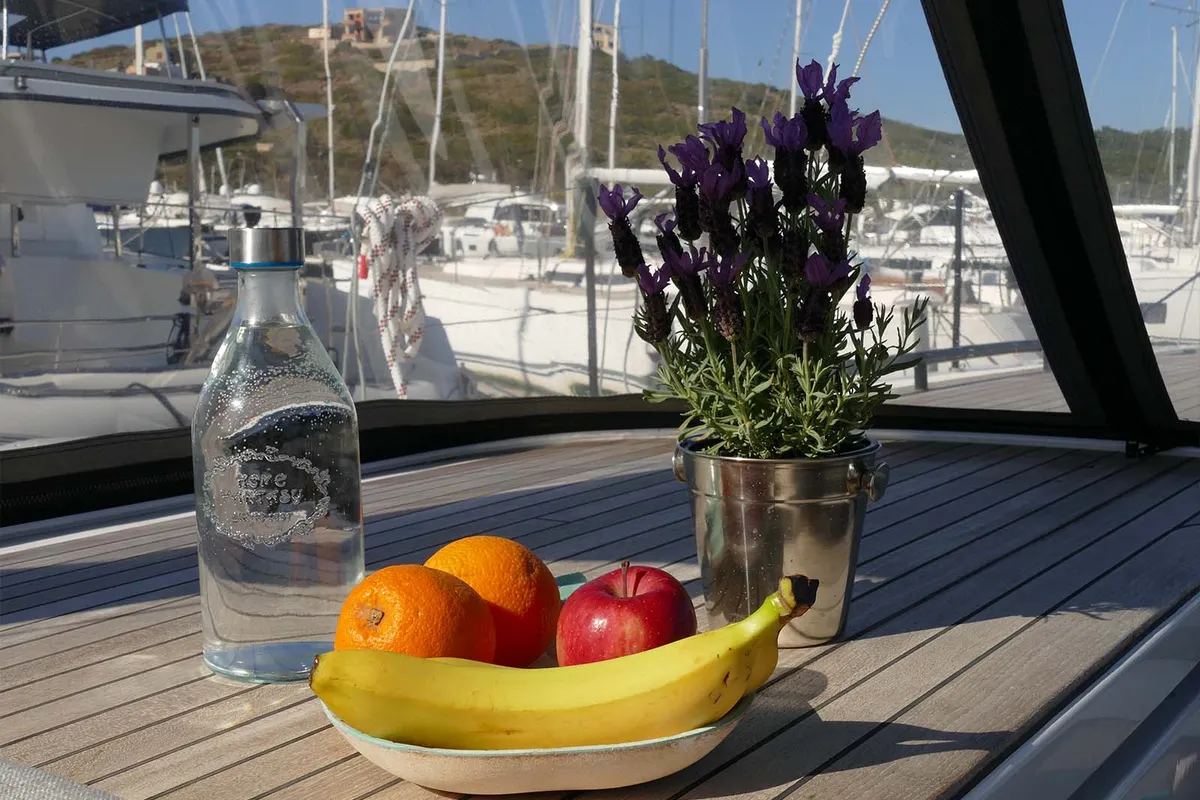 Deck of On y va, a Beneteau First 53 sailboat at Lavreotiki Municipal Unit, Greece