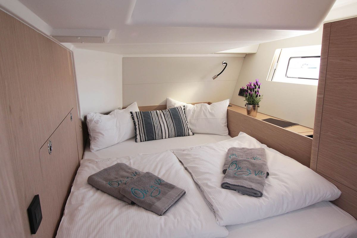 Cabin on On y va, a Beneteau First 53 sailboat at Lavreotiki Municipal Unit, Greece