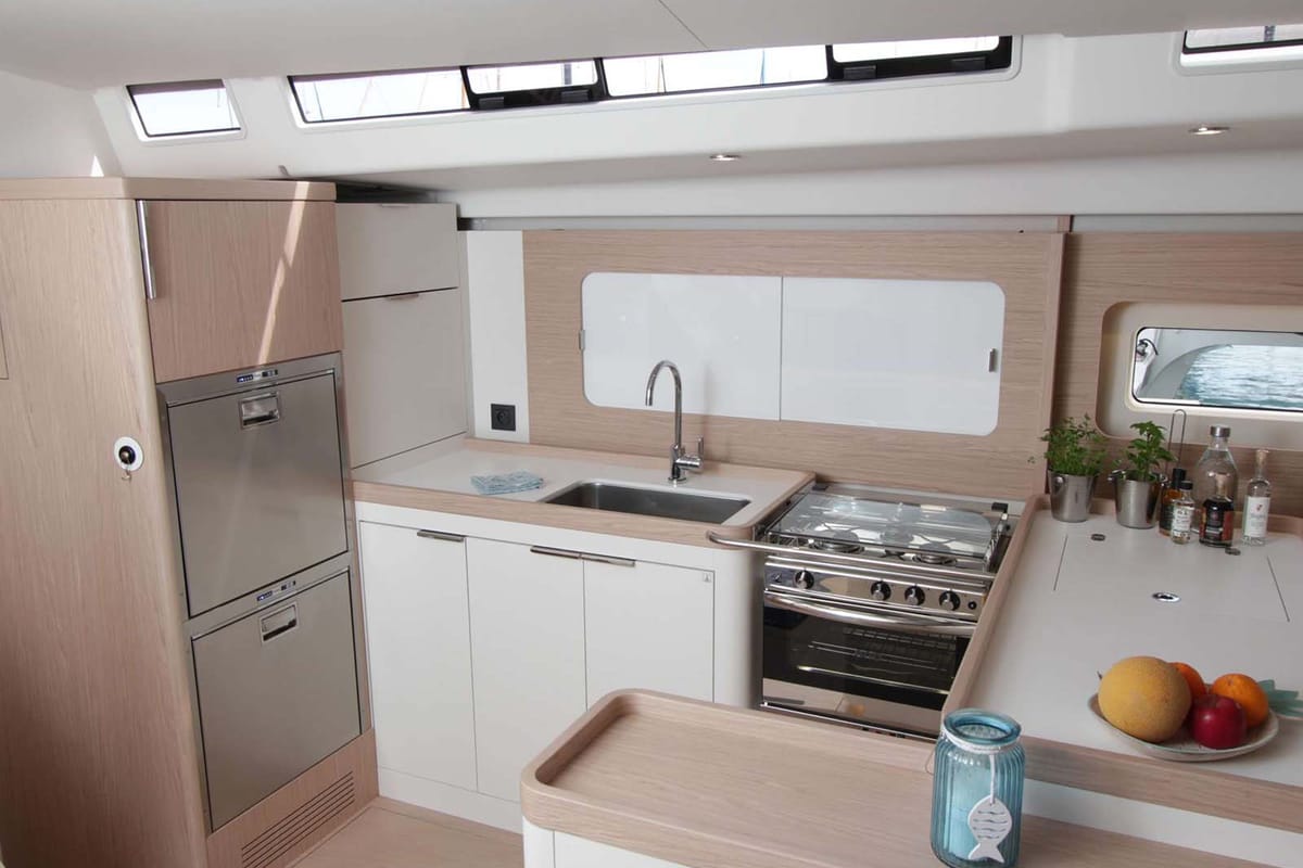 Galley of On y va, a Beneteau First 53 sailboat at Lavreotiki Municipal Unit, Greece