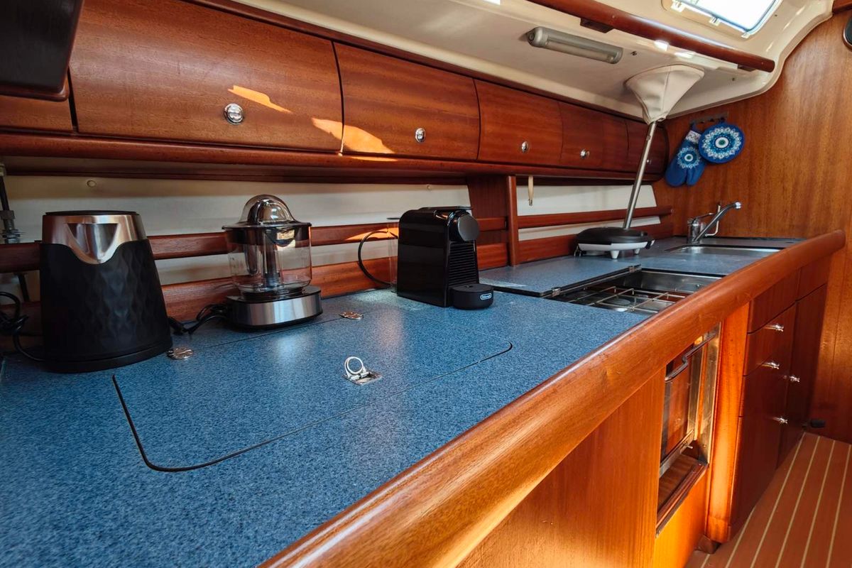 Galley of Skarape, a Bavaria 44 sailboat at Preveza, Greece