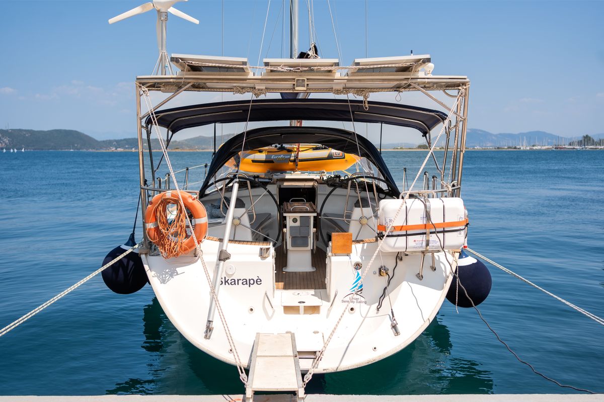Exterior view of Skarape, a Bavaria 44 sailboat at Preveza, Greece