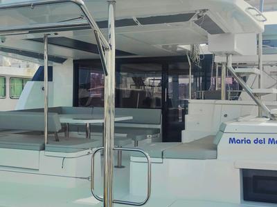 Deck of Maria del Mar, a Leopard 50 catamaran at Procida, Italy