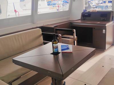 Salon of Maria del Mar, a Leopard 50 catamaran at Procida, Italy