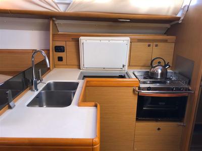 Galley of Waterproof, a Jeanneau Sun Odyssey 42 i sailboat at Lavreotiki Municipal Unit, Greece