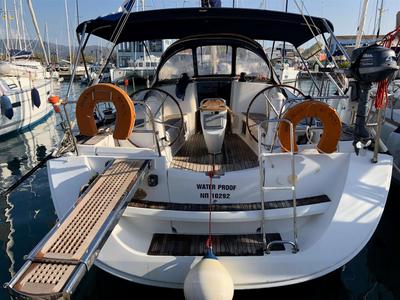 Cockpit of Waterproof, a Jeanneau Sun Odyssey 42 i sailboat at Lavreotiki Municipal Unit, Greece