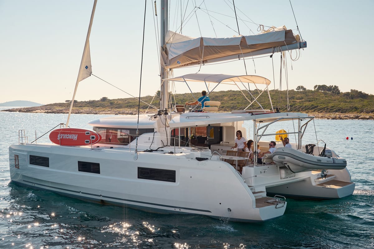 Exterior view of Brighter Star, a Lagoon 46 catamaran at Grad Trogir, Croatia