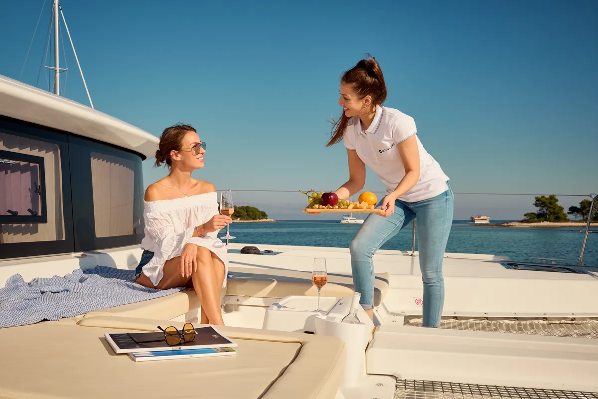 Deck of Brighter Star, a Lagoon 46 catamaran at Grad Trogir, Croatia