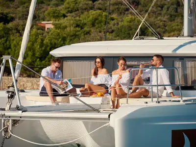 Deck of Brighter Star, a Lagoon 46 catamaran at Grad Trogir, Croatia