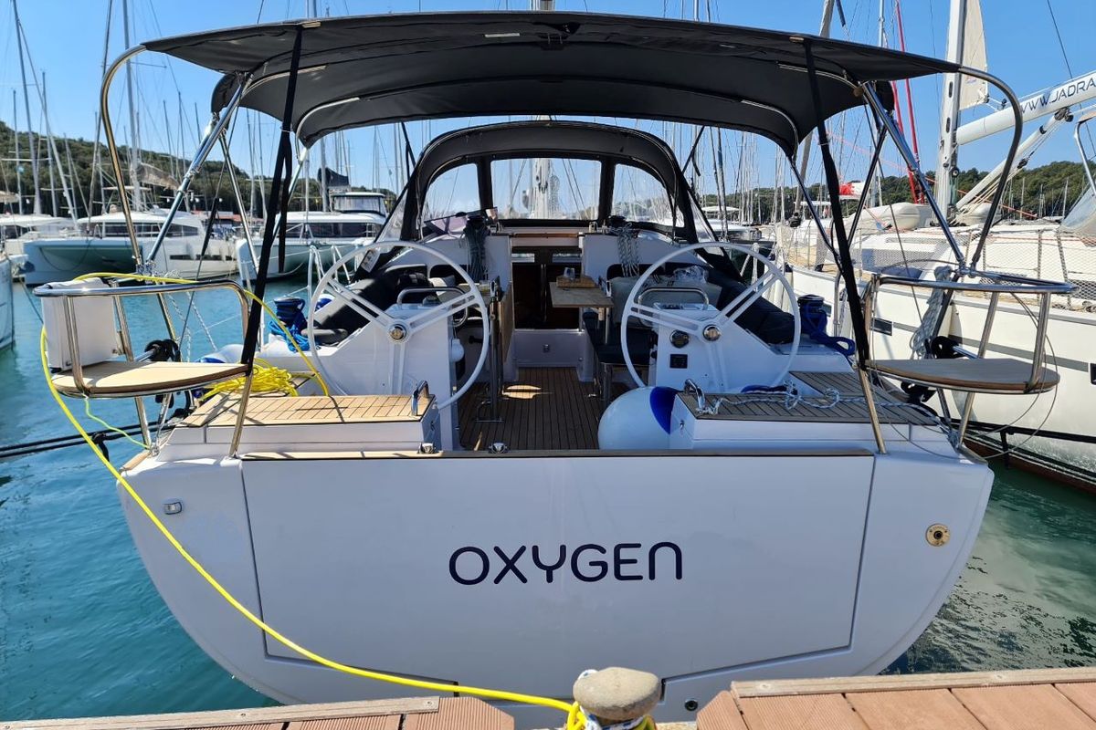 Deck of Oxygen, a Elan Impression 45.1 sailboat at Grad Trogir, Croatia
