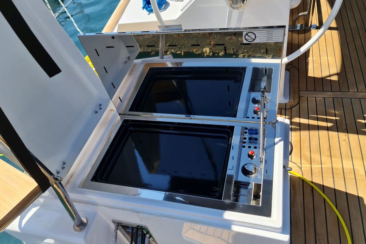 Deck of Oxygen, a Elan Impression 45.1 sailboat at Grad Trogir, Croatia