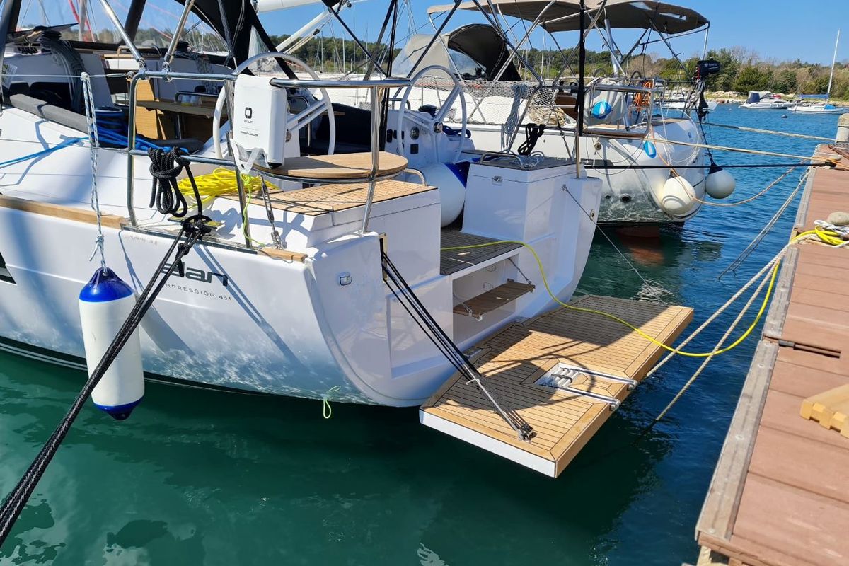 Deck of Oxygen, a Elan Impression 45.1 sailboat at Grad Trogir, Croatia