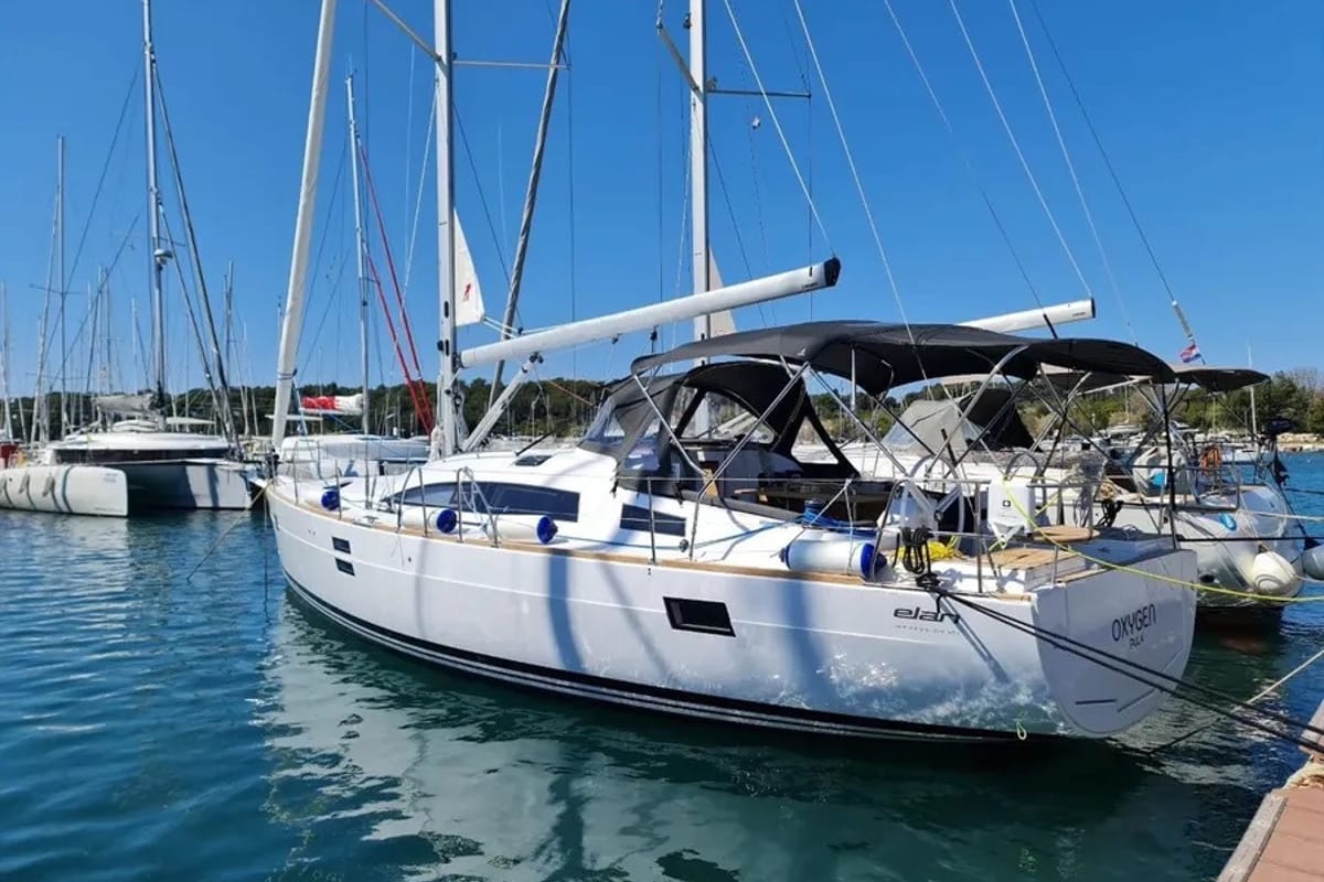 Exterior view of Oxygen, a Elan Impression 45.1 sailboat at Grad Trogir, Croatia