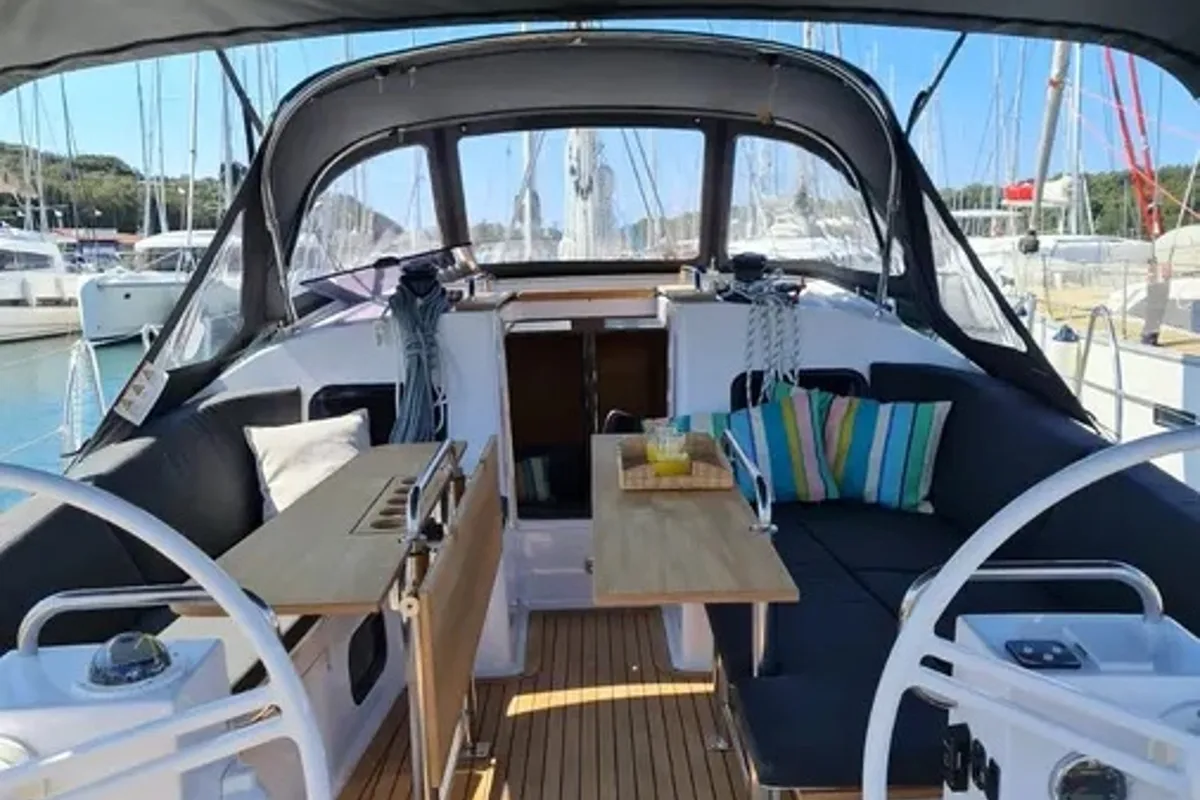 Deck of Oxygen, a Elan Impression 45.1 sailboat at Grad Trogir, Croatia