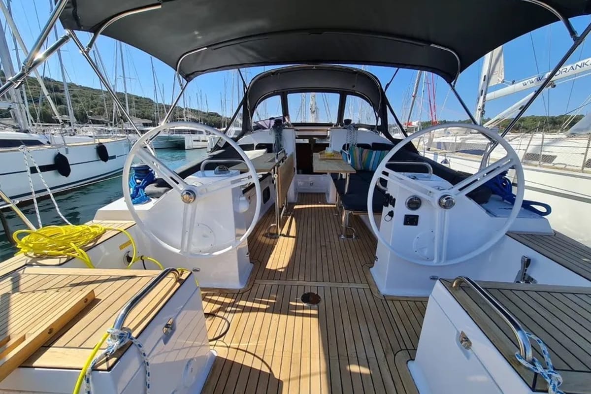 Cockpit of Oxygen, a Elan Impression 45.1 sailboat at Grad Trogir, Croatia