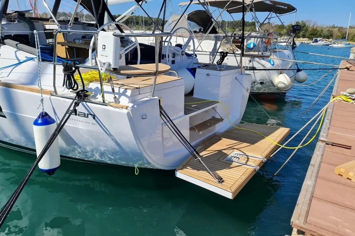 Exterior view of Oxygen, a Elan Impression 45.1 sailboat at Grad Trogir, Croatia