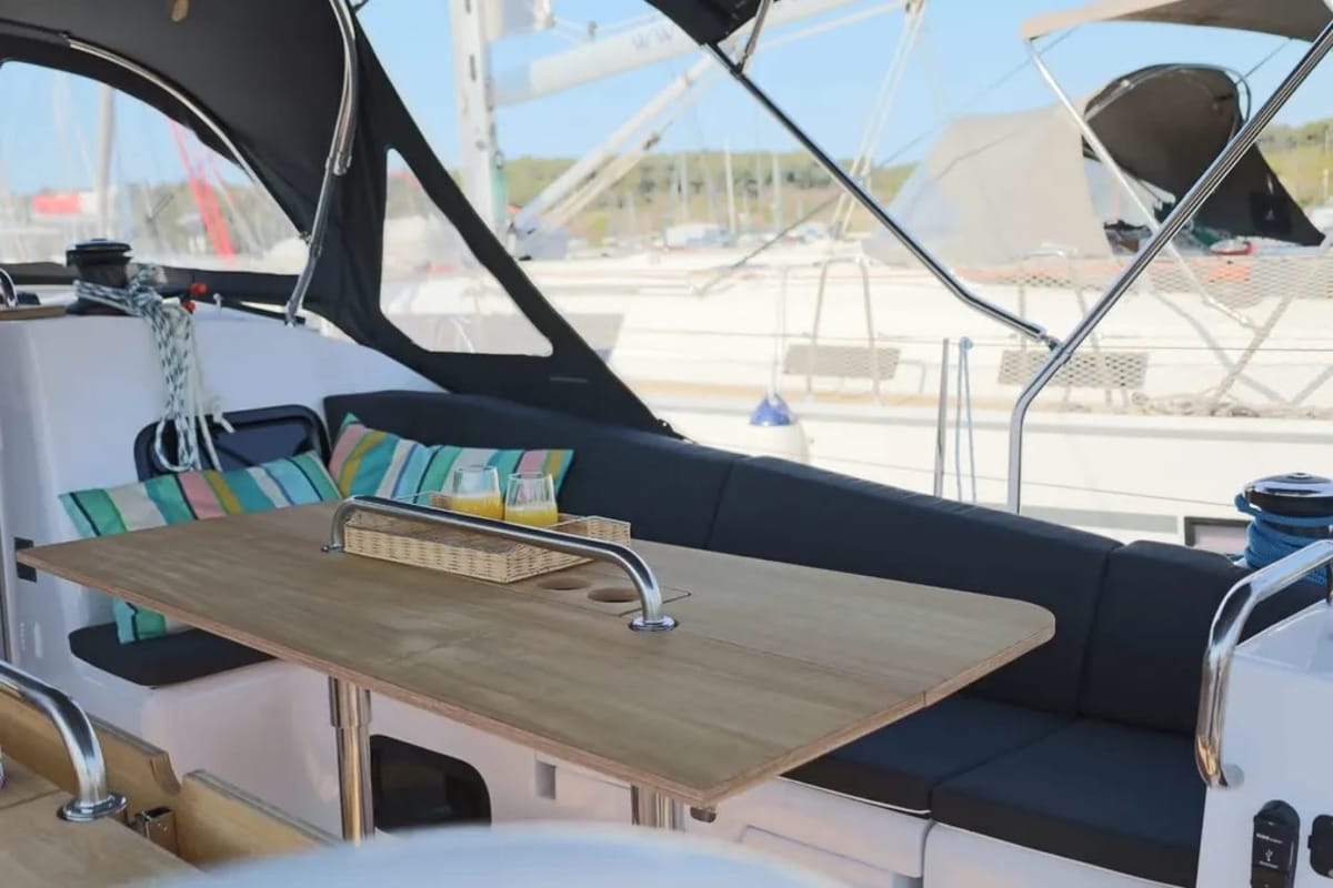 Deck of Oxygen, a Elan Impression 45.1 sailboat at Grad Trogir, Croatia
