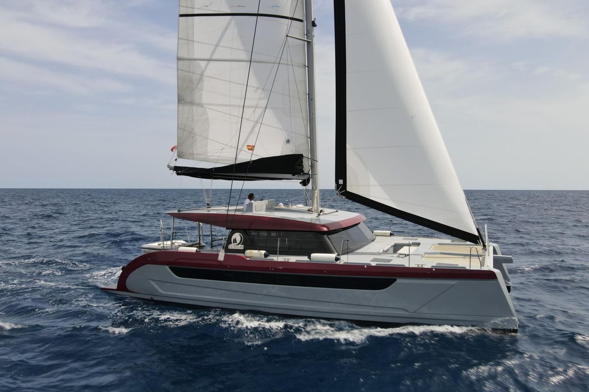 Exterior view of Katamaran, a Luna 49 catamaran at Split, Croatia