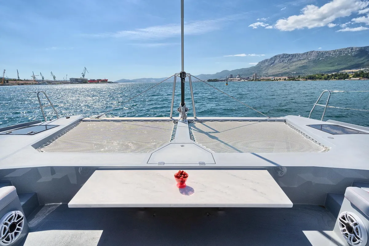 Deck of Katamaran, a Luna 49 catamaran at Split, Croatia